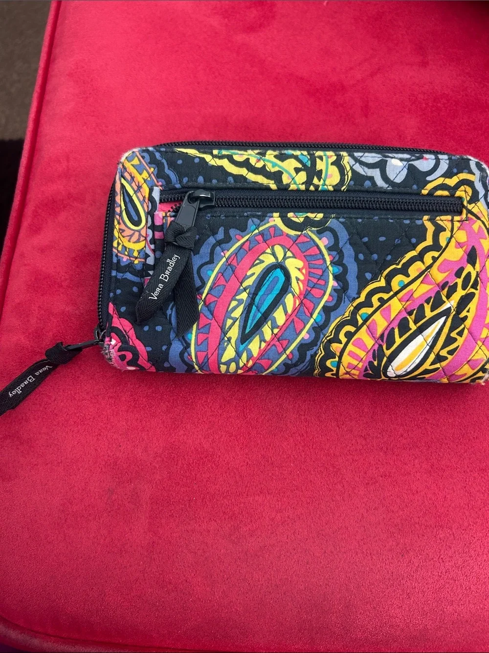 Vera Bradley Black Paisley Quilted Wallet with Pink, Orange & Teal Accents